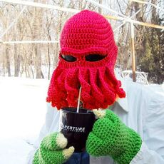 Amurleopard Unisex Barbaro Berretto a maglia Berretto da tentacolo di polpo Cappello invernale caldo Maschera all'uncinetto (rosso)