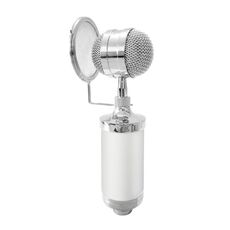 3000 Home KTV Microfono a condensatore per registrazione audio con supporto antiurto e filtro anti-pop per PC e laptop, porta per auricolari da 3,5 mm, lunghezza cavo: 2,5 m (bianco)