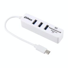 Lettore di schede TF e SD 2 in 1 + 3 porte USB a convertitore HUB USB-C / Type-C, lunghezza totale: 24 cm (bianco)