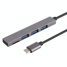 T-809B Lettore di schede TF + 3 porte USB 3.0 a convertitore HUB USB-C / Type-C, lunghezza cavo: 13 cm (grigio)