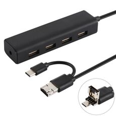 3 in 1 USB-C / Type-C + Micro USB + 4 x USB 2.0 Ports HUB Converter, lunghezza cavo: 12 cm (nero)