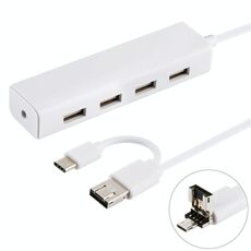 3 in 1 USB-C / Type-C + Micro USB + 4 x USB 2.0 Ports HUB Converter, lunghezza cavo: 12 cm (bianco)