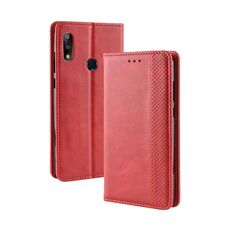 Custodia in pelle a vibrazione orizzontale con struttura retrò con fibbia magnetica per Asus Zenfone Max Plus (M2) ZB634KL / Zenfone Max Shot ZB634KL, con supporto, slot per schede e portafoglio (rosso)