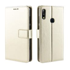 Custodia in pelle a vibrazione orizzontale con struttura Crazy Horse per Asus Zenfone Max Plus (M2) ZB634KL / Zenfone Max Shot ZB634KL, con supporto e slot per schede e portafoglio e cordino (oro)