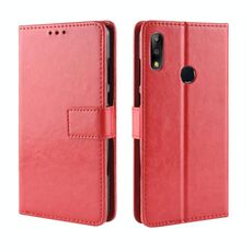 Custodia in pelle a vibrazione orizzontale con struttura Crazy Horse per Asus Zenfone Max Plus (M2) ZB634KL / Zenfone Max Shot ZB634KL, con supporto e slot per schede, portafoglio e cordino (rosso)