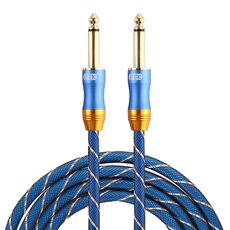 EMK 6,35 mm maschio a maschio 3 sezioni placcato oro spina griglia cavo audio intrecciato in nylon per mixer amplificatore altoparlante, lunghezza: 1,5 m (blu)