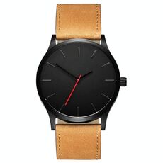 Orologio al quarzo da uomo semplice con cintura in pelle opaca (marrone)