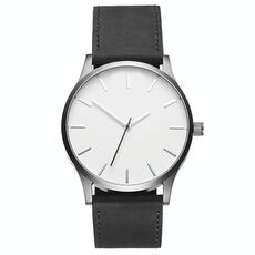 Orologio al quarzo da uomo semplice con cintura in pelle opaca (nero + bianco)