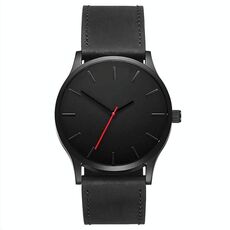 Orologio al quarzo da uomo semplice con cintura in pelle opaca (nero)