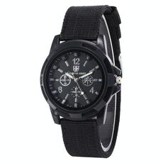 055 Orologio luminoso della cinghia di tela da uomo (cintura nera della cintura nera)