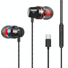 Interfaccia USB-C / Type-C Auricolare Mega Bass cablato nell'orecchio con microfono (nero)