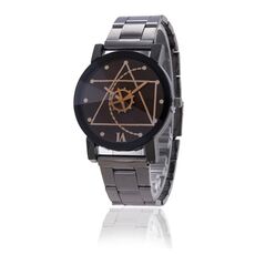 Orologio con cinturino in acciaio al tungsteno con ingranaggi in vetro marrone da 2 pezzi per uomo / donna (uomo nero)