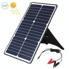 HAWEEL Caricatore da pannello solare portatile in silicio monocristallino da 20 W, con porta USB, supporto e clip a tigre, supporto QC3.0 e AFC (nero)