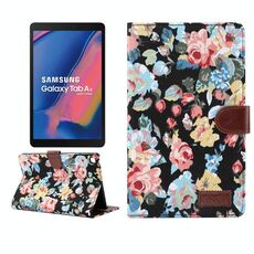 Custodia protettiva in pelle a vibrazione orizzontale per PC con struttura in tessuto a fiori per Galaxy Tab A 8 (2019) P200 / P205, con supporto e slot per schede, portafoglio e cornice per foto (nero)