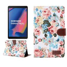 Custodia protettiva in pelle a vibrazione orizzontale per PC con struttura in tessuto a fiori per Galaxy Tab A 8 (2019) P200 / P205, con supporto e slot per schede, portafoglio e cornice per foto (bianco)