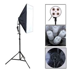 Kit softbox per studio fotografico (portalampada a quattro prese + softbox con illuminazione flash 50 x 70 cm + supporto per luce da 2 m), spina europea