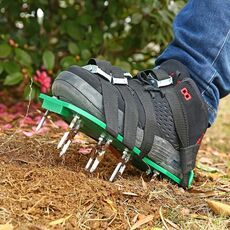 Giardino Prato Attrezzi da giardino Scarificatore di erba Scarpe chiodate con 8 fibbie in metallo (verde)