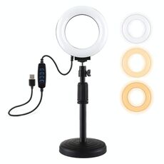 PULUZ Titolare desktop Base rotondo + 4,7 pollici 12 cm 3 Modalità USB Dimmable LED Ring LED Vlogging Video Light, Altezza regolabile: 15,5 cm-25,5 cm