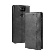 Custodia a vibrazione orizzontale in pelle con fibbia magnetica retrò per Asus Zenfone 6 ZS630KL, con supporto, slot per schede e cornice per foto (nera)