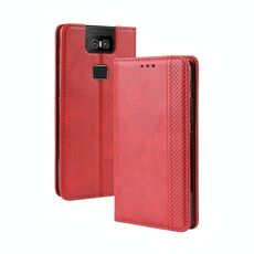 Custodia in pelle a ribaltamento orizzontale con fibbia magnetica retrò per Asus Zenfone 6 ZS630KL, con supporto, slot per schede e cornice per foto (rossa)