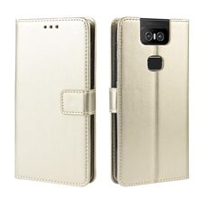 Custodia in pelle a vibrazione orizzontale con struttura retrò Crazy Horse per Asus Zenfone 6 ZS630KL, con supporto, slot per schede e cornice per foto (oro)
