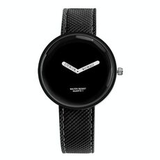 Orologio al quarzo con cinturino in pelle opaca con quadrante rotondo stile semplice per uomo / donna (nero)