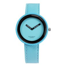 Orologio al quarzo con cinturino in pelle opaca con quadrante rotondo stile semplice per uomo / donna (blu)