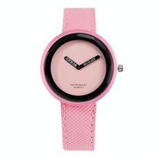 Orologio al quarzo con cinturino in pelle opaca con quadrante rotondo stile semplice per uomo / donna (rosa)