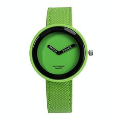 Orologio al quarzo con cinturino in pelle opaca con quadrante rotondo stile semplice per uomo / donna (verde)
