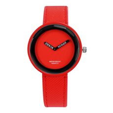 Orologio al quarzo con cinturino in pelle opaca con quadrante rotondo stile semplice per uomo / donna (rosso)