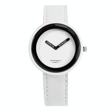 Orologio al quarzo con cinturino in pelle opaca con quadrante rotondo stile semplice per uomo / donna (bianco)