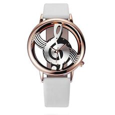 Orologio al quarzo con cinturino in pelle con quadrante a forma di notazione musicale per donna / uomo (leucorrea in oro rosa)