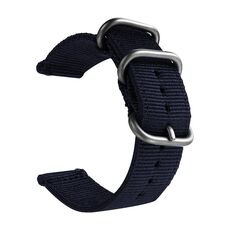 Cinturino in tela di nylon lavabile, larghezza del cinturino: 22 mm (blu scuro con fibbia ad anello in argento)