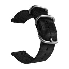 Cinturino in tela di nylon lavabile, larghezza del cinturino: 24 mm (nero con fibbia ad anello in argento)