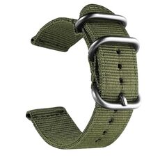 Cinturino in tela di nylon lavabile, larghezza del cinturino: 24 mm (verde militare con fibbia ad anello in argento)