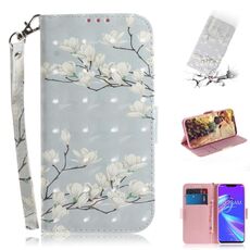 Custodia in pelle a vibrazione orizzontale con motivo a magnolia in 3D colorato per Asus Zenfone Max (M2) ZB633KL, con supporto, slot per schede e portafoglio
