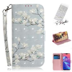 Custodia in pelle a vibrazione orizzontale con motivo a magnolia in 3D colorato per Asus Zenfone Max Pro (M2) ZB631KL, con supporto, slot per schede e portafoglio