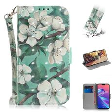 Custodia in pelle a vibrazione orizzontale con motivo floreale ad acquerello colorato in 3D per Asus Zenfone Max Pro (M2) ZB631KL, con supporto, slot per schede e portafoglio