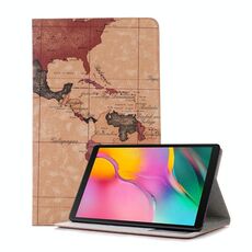 Custodia in pelle a vibrazione orizzontale con texture mappa per Galaxy Tab A 10.1 (2019) T510 / T515, con supporto, slot per schede e portafoglio, consistenza casuale