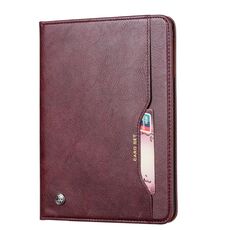 Custodia in pelle a vibrazione orizzontale con struttura in pelle impastata per Galaxy Tab A 10.1 2019 T515 / T510, con cornice per foto, supporto, slot per schede e portafoglio (rosso vino)