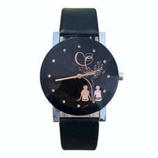 Coppia vista posteriore modello cinturino in pelle orologio al quarzo (nero per uomo)