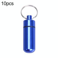 Bottiglia di pillola di pronto soccorso in lega di alluminio impermeabile sigillata portatile da 10 pezzi con portachiavi (blu)
