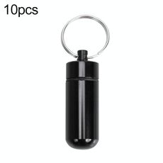 10 pz portatile sigillato in lega di alluminio impermeabile bottiglia di pillola di pronto soccorso con portachiavi (nero)