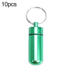 10 pz portatile sigillato in lega di alluminio impermeabile bottiglia di pillola di pronto soccorso con portachiavi (verde)