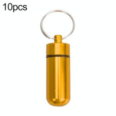 Flacone di pillola di pronto soccorso in lega di alluminio impermeabile sigillato portatile da 10 pezzi con portachiavi (dorato)