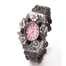 Orologio da donna al quarzo con bracciale fiore in rilievo retrò (rosa)
