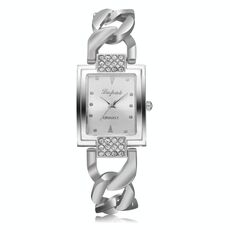 Orologio al quarzo con cinturino in lega cava placcato diamante con quadrante quadrato per donna (fascia bianca con superficie bianca)
