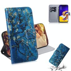 Custodia in pelle a vibrazione orizzontale con disegno a fiori color albicocca per Asus Zenfone 5z ZS620KL / Zenfone 5 ZE620KL, con supporto, slot per schede e portafoglio