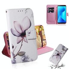 Custodia in pelle a vibrazione orizzontale con disegno a fiori di magnolia per Asus Zenfone Max Plus (M1) ZB570TL, con supporto, slot per schede e portafoglio