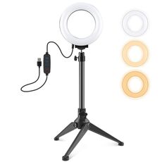 PULUZ 4.7 pollici 12 cm USB 3 modalità Dimmerabile LED Anello Vlogging Fotografia Luci video + Supporto per treppiede da tavolo con testa a sfera per treppiede a scarpa fredda